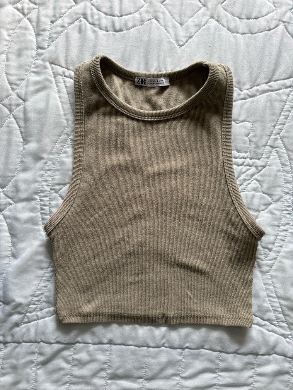 ZARA Taupe Ribbed High-Neck Crop Tank
